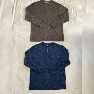 Haggar Bundle| Mens Long Sleeve Henley Shirts | Bundle |Size Large |Brown + Navy